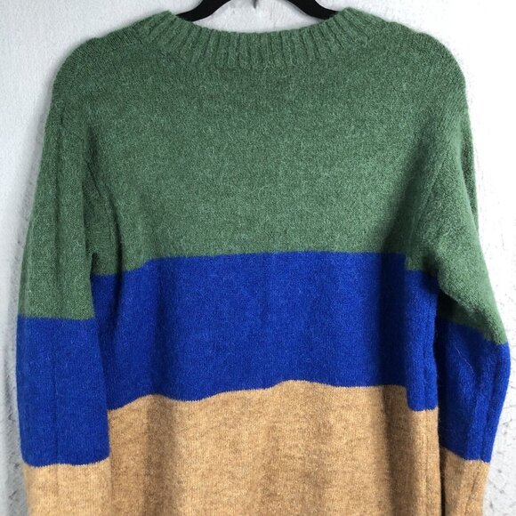 AYR Sweater Women Medium Green Blue Camel Alpaca Wool Blend The Kick Back Fuzzy - Picture 13 of 14